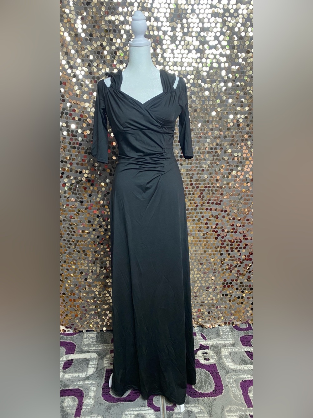 Black Elegant V-Neck Maxi Dress #1625